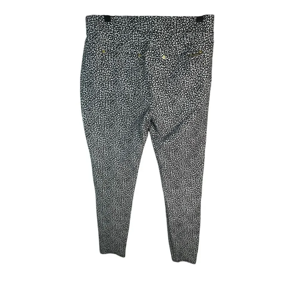 Michael Kors Black‎ White Leopard Print Slim Fit Ankle Pants Size L